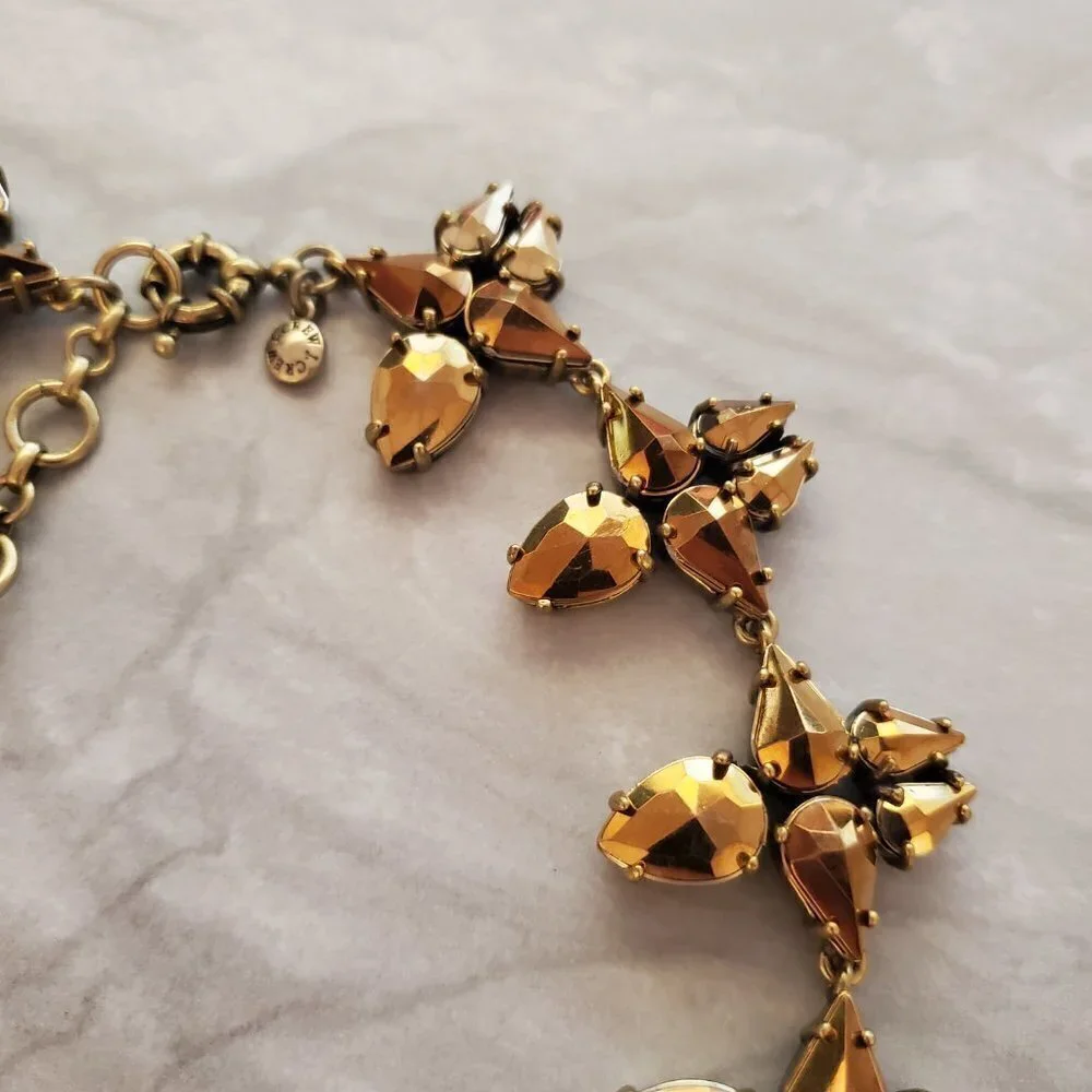 ✨ J.Crew Gold Rhinestone Crystal Cluster Statement Necklace ✨
